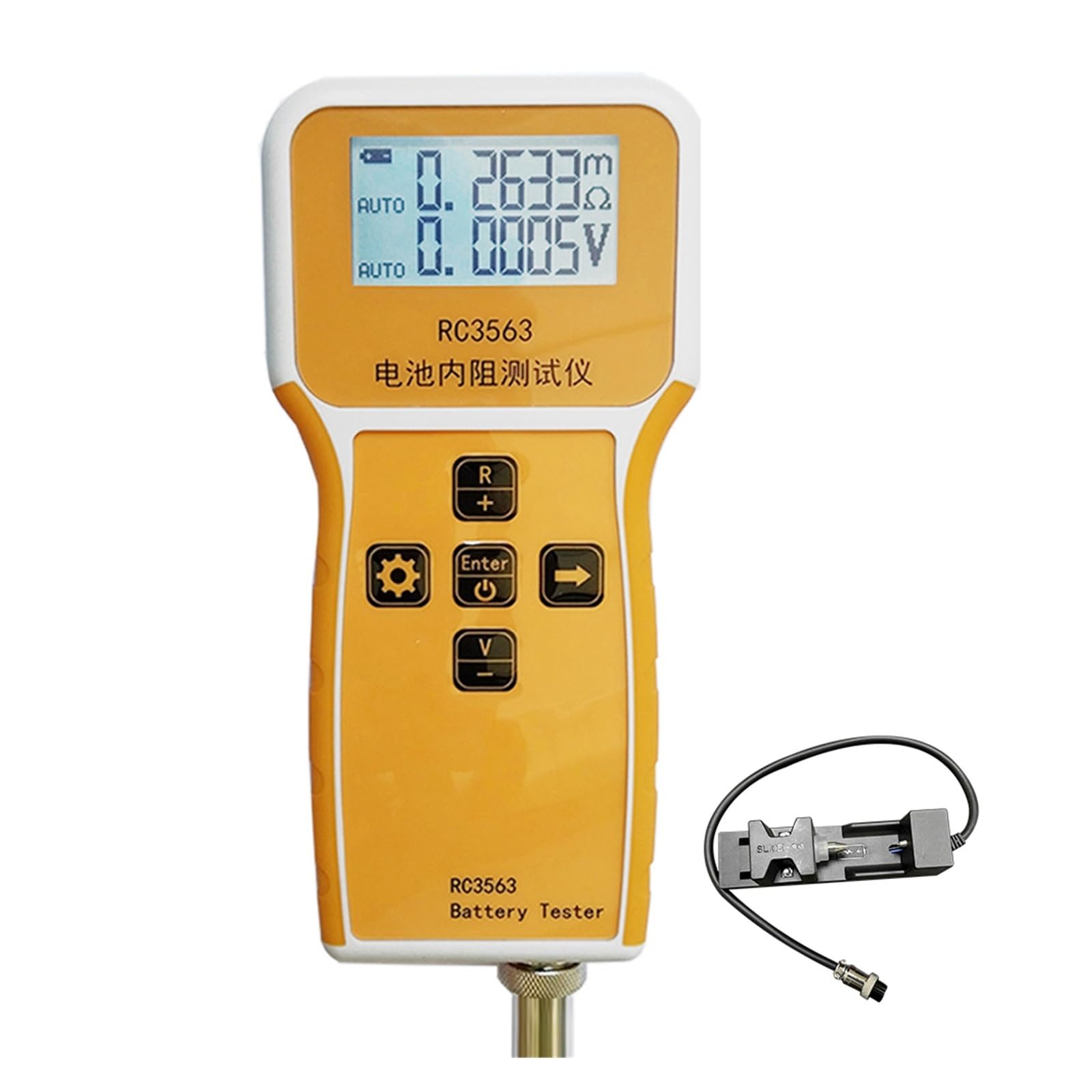 Probador de batería, Probador de voltaje resistencia interna batería 4 cables RC3563 probador plomo-ácido litio alta precisión AC 18650(Tester With Fixture)