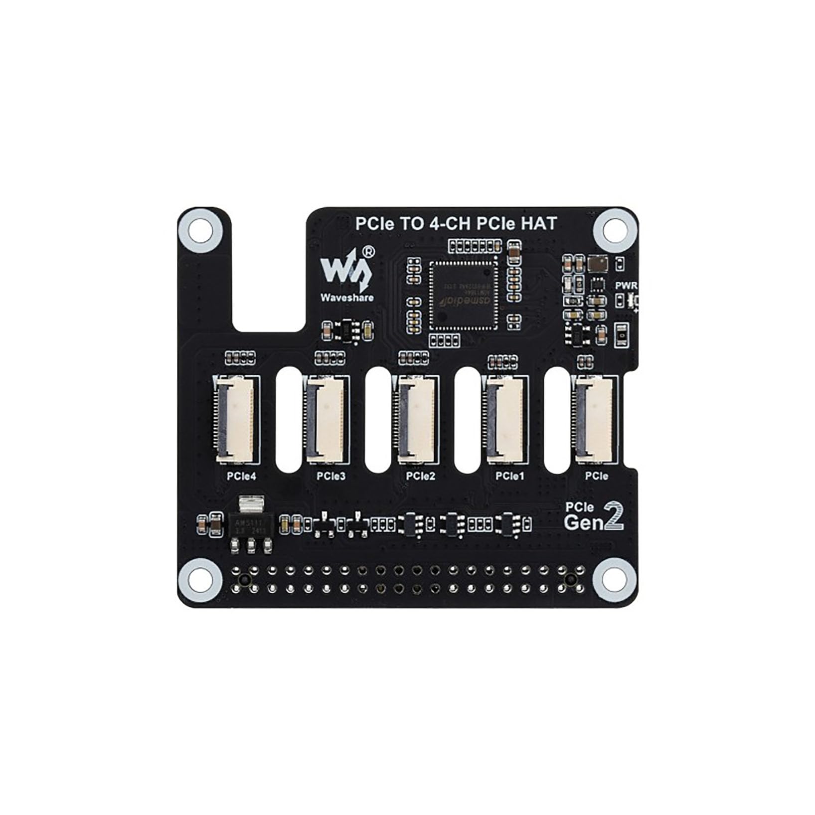 PCIe to 4-CH PCIe HAT Adapter Board, Compatible for Raspberry Pi 5, PCIe Gen2 Expansion Module with 4 FFC Connectors, Supports Multiple PCIe HAT Stacking for Raspberry Pi 5 Projects