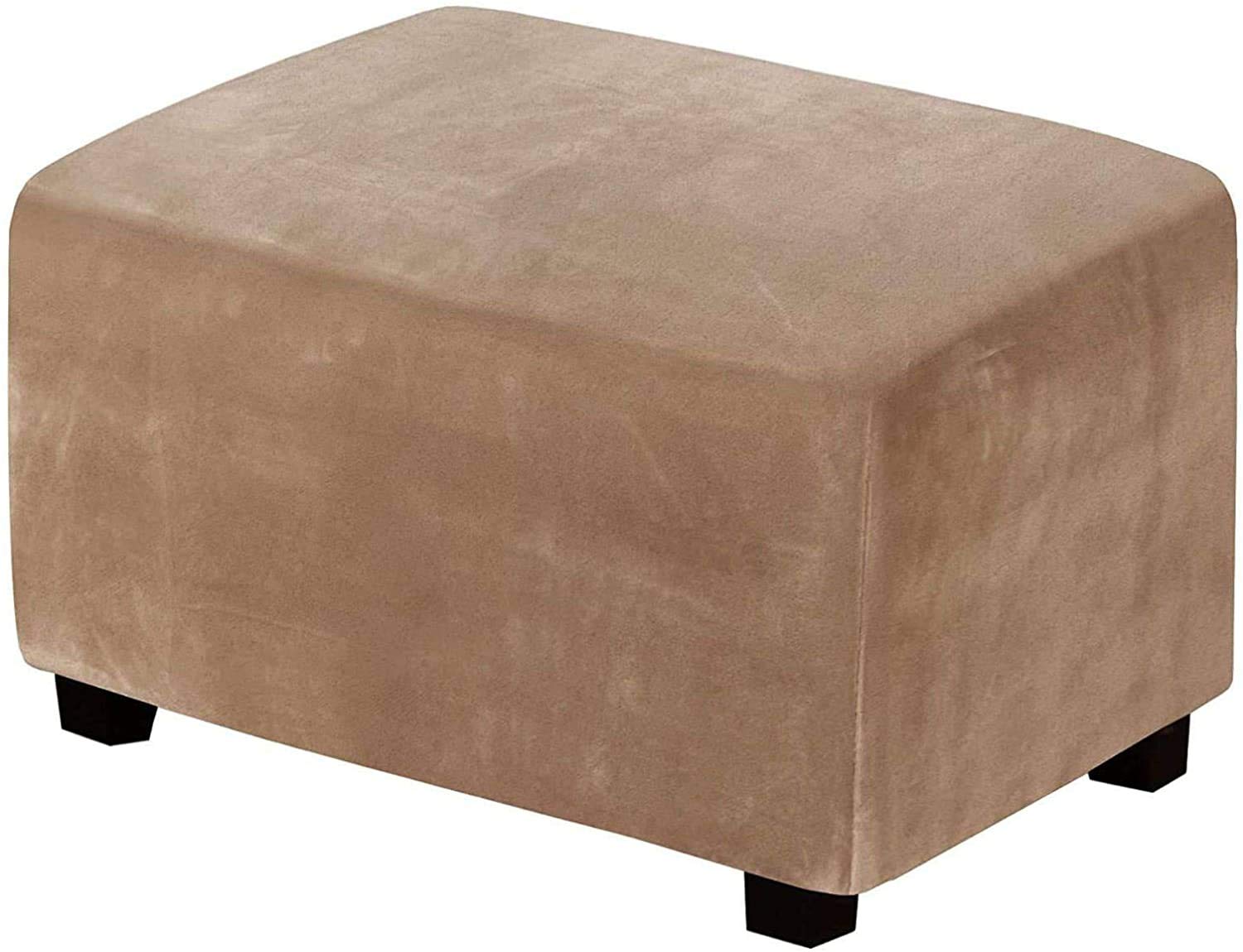 KYJSW Velvet Stretch Ottoman Covers, Stretchable Rectangular Footstool Cover, Folding Pedal Cover, Washable Living Room Furniture Protective Cover (Camel color,X-Large)