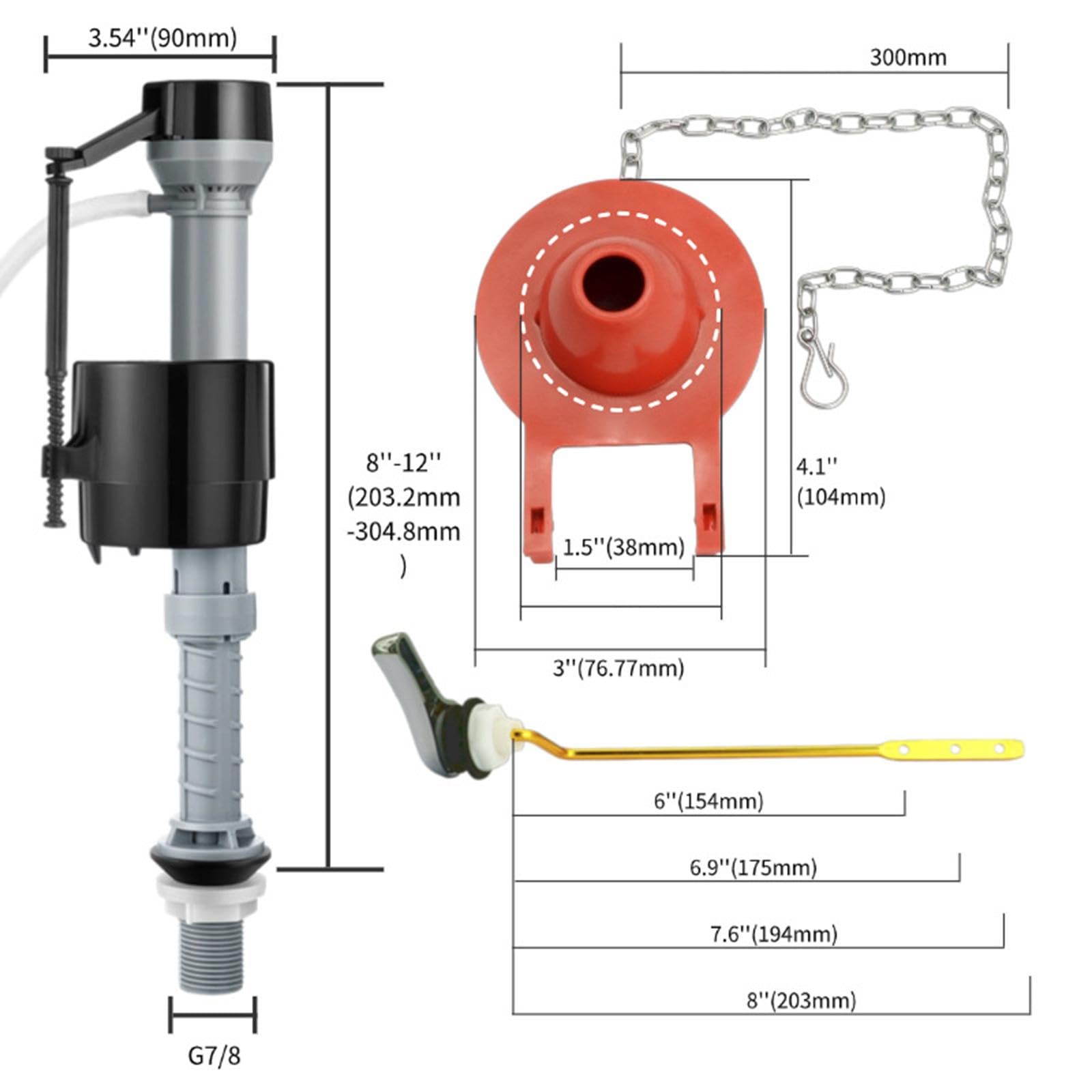 Válvula de Llenado para Inodoro Kit de Ajuste Regulable Universal Repuesto para Tanque Conjunto de Montaje de Entrada Material Metálico Apto, Rojo T4201