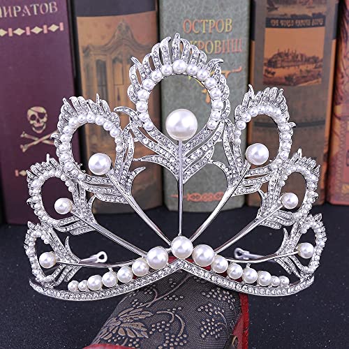 Corona de Reina de Horquilla for Mujer, Corona de Miss Universo Redonda Ajustable Peakcock Tiara Rhinestone Pageant Prom Crowns