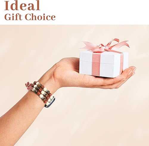 Miniatura 8 de JR.DM Correas de cuentas de piedra natural compatibles con Apple Watch Series 9, 8, 7, 6, 5, 4, 3, 2, 1, correa elástica bohemia y elástica para