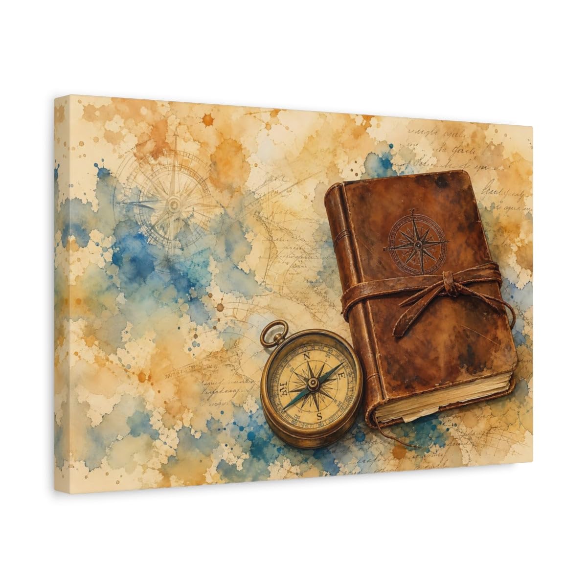 Maps Compass Vintage Art Canvas Print Wall – Office, Workspace 18×12 inch (45×30 cm) - Horizontal / 1.25 inch (3 cm)