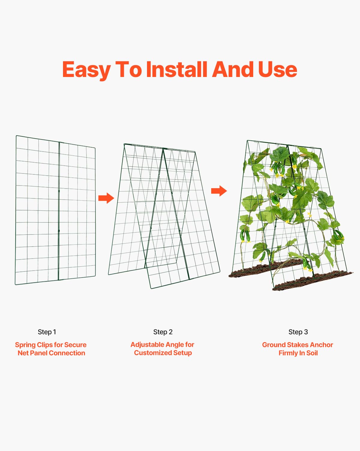 VEVOR Treillis de Concombre pour Plantes grimpantes, Treillis de Jardin Pliable en métal pour lit surélevé, avec Pinces pour Plantes, Support de Plantes, pour tomates, courges, légumes, 117 x 84 cm