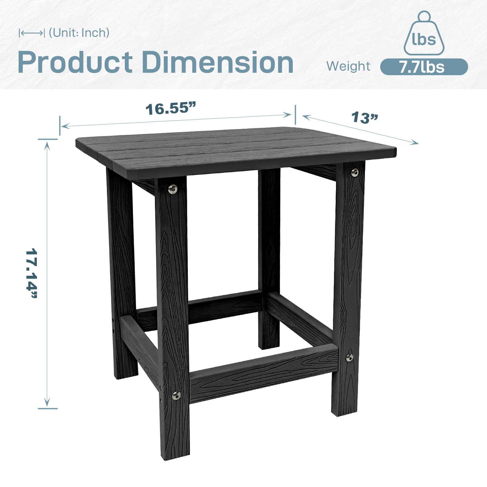 HDPS - Mesa auxiliar para exteriores, mesa auxiliar Adirondack individual resistente a la intemperie, mesa exterior para silla Adirondack, mesa auxiliar exterior para patio, piscina, cubierta 5