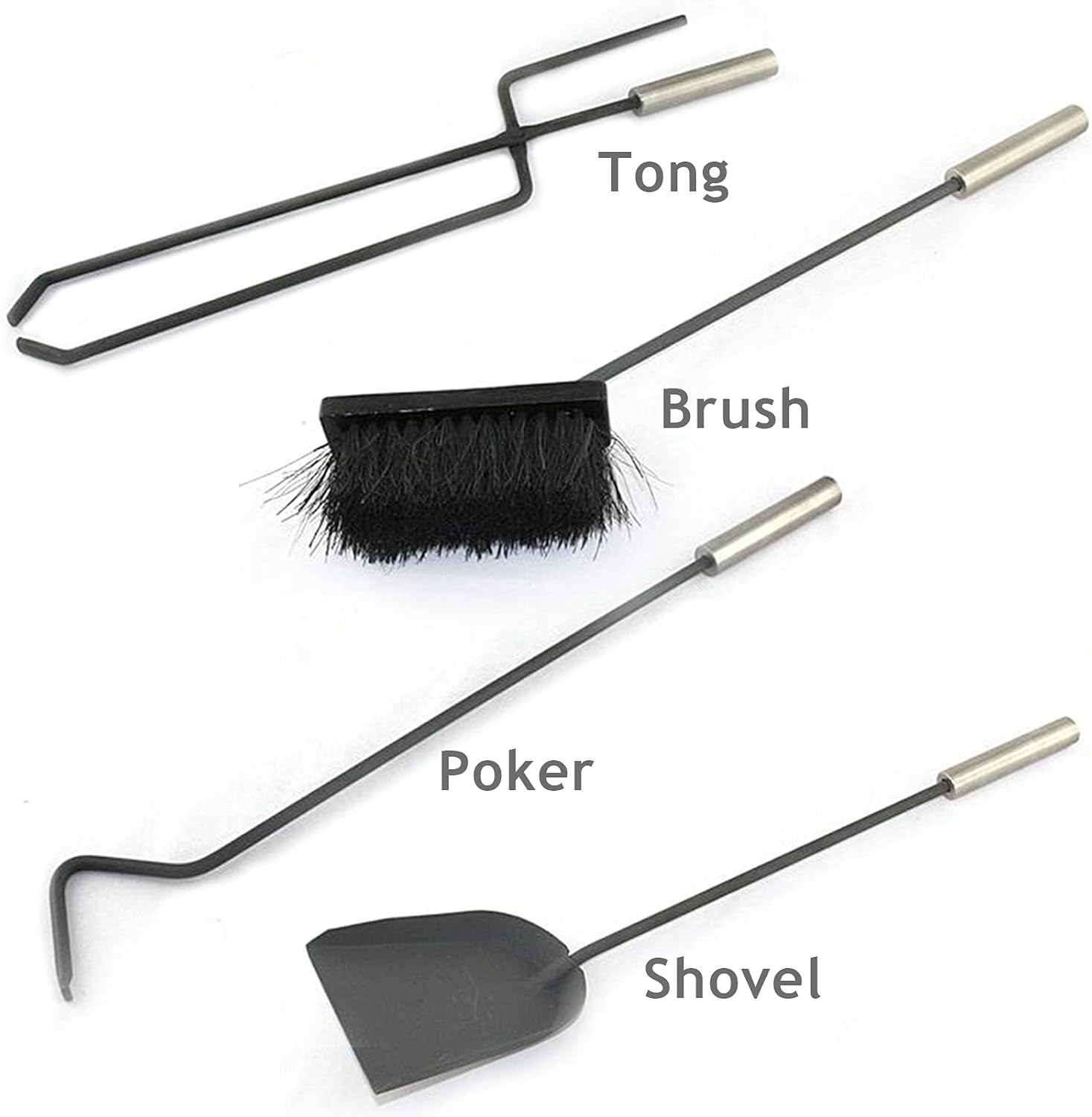5 Pcs Hand Forged Iron Fireplace Tools Set Antique Wood Stove Hearth Tools Holder with Poker/Brush/Shovel/Tong, Easy to Put
