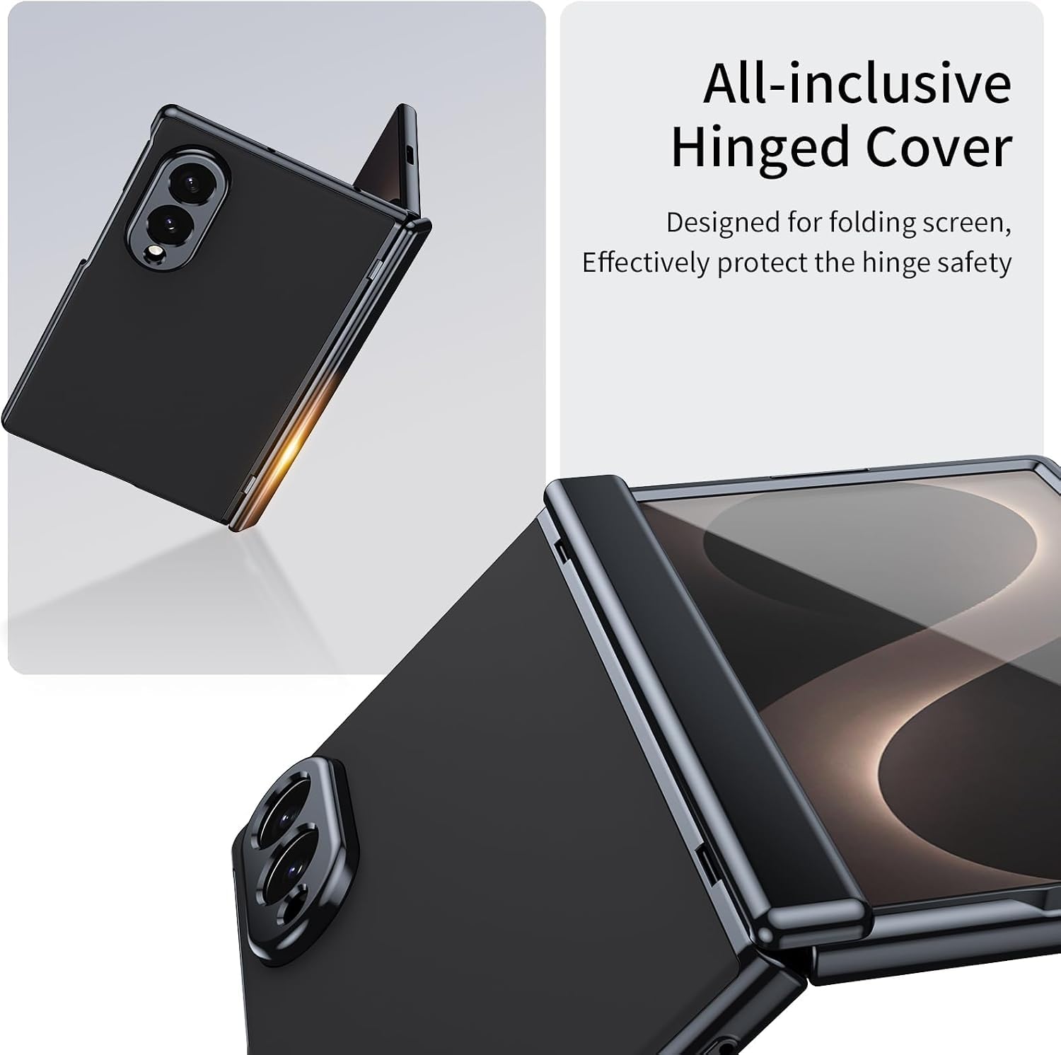 Back Cover for Samsung Galaxy Z Fold 8 Case, Front & Back Frosted Case Cover with Tempered Glass & Hinge Protection (Black, Samsung Galaxy Z Fold 8 Wide) — Amazon image 3