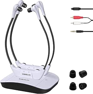 SIMOLIO Dual Wireless Headphones for TV Watching with Spare Battery for Seniors and The Elderly, Tone and Balance Control, Ambient Sound Listener, 100 ft Work Range, No Audio Delay, SM-824D2