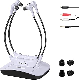 SIMOLIO Dual Wireless Headphones for TV Watching with Spare Battery for Seniors and The Elderly, Tone and Balance Control, Ambient Sound Listener, 164 ft Work Range, No Audio Delay, SM-824D2