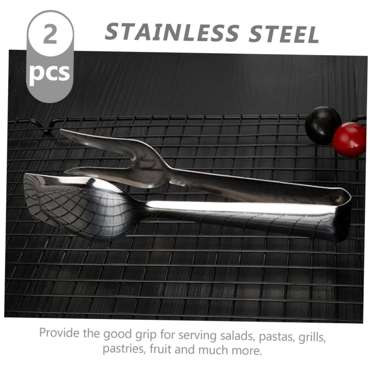 Pinza da Cucina per Pane in Acciaio Inox, Set 2 Pezzi | Leggera, Presa Sicura, Manico Stabile, per Festa in Casa e Matrimonio, Finitura Argento