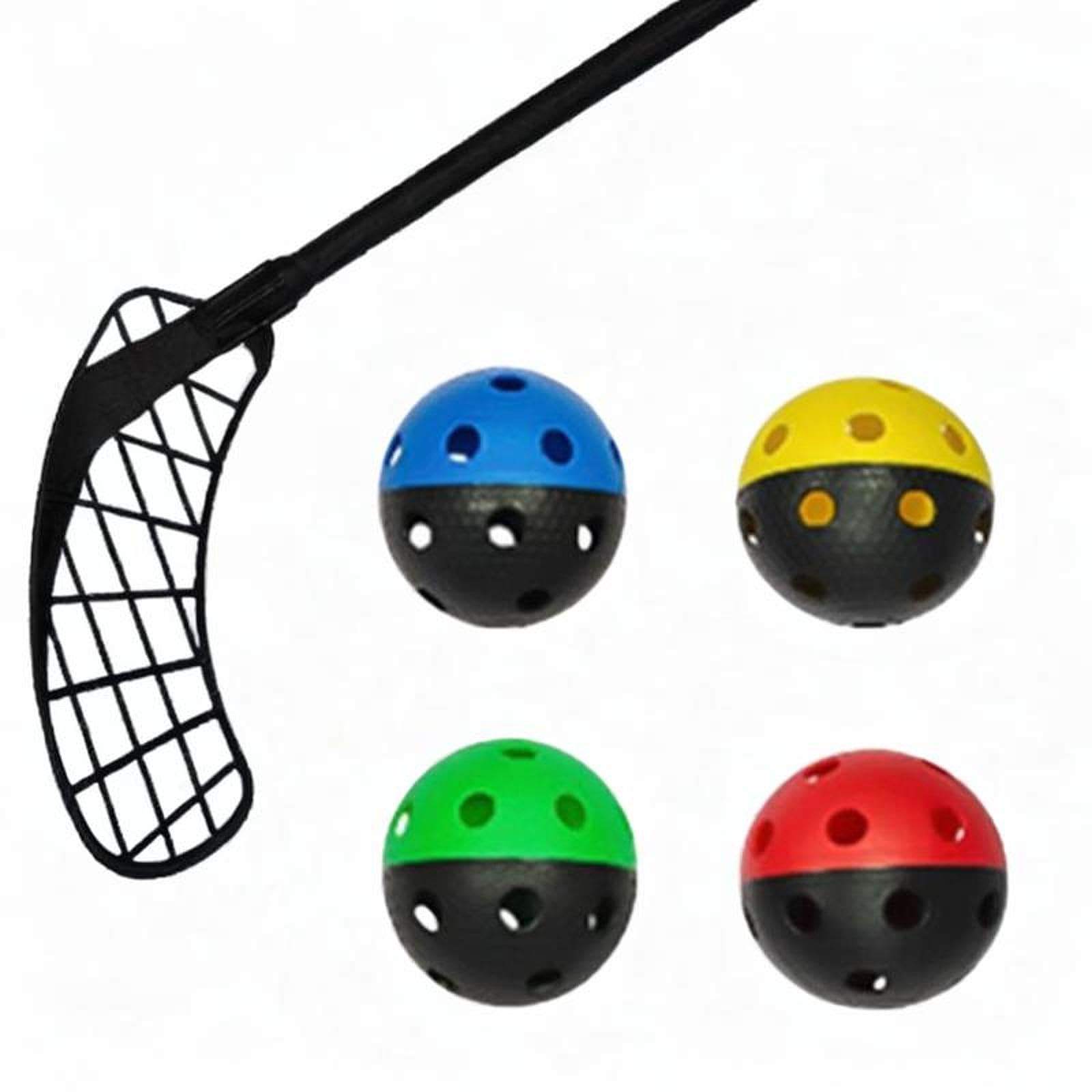 Lot de 4 Balles de Floorball de Compétition, Portables et de Remplacement pour Unihockey, pour La Pratique Sportive en Salle de Sport et L'entraîn, Fond Noir 4 Couleurs
