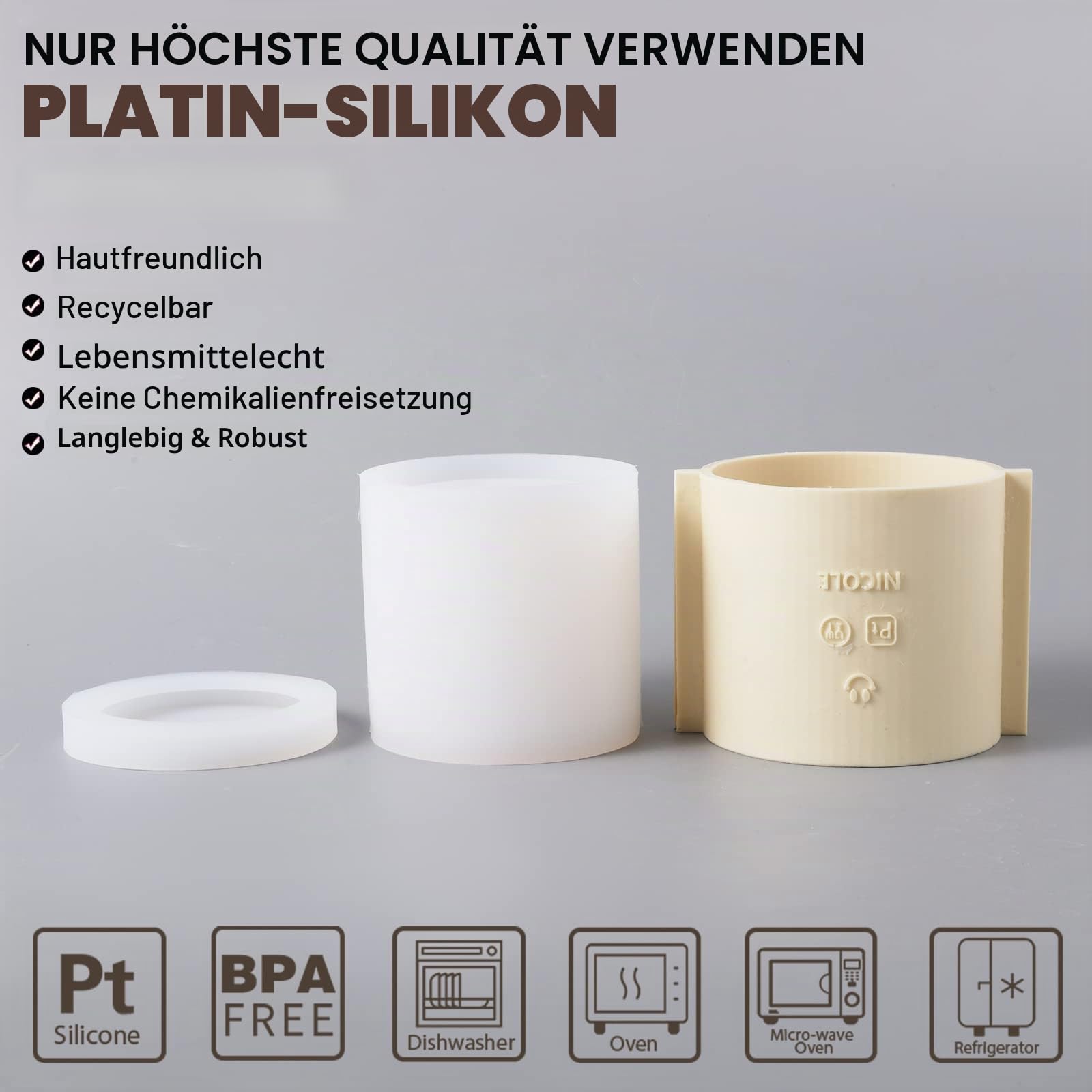 BOOWAN NICOLE Klassische Silikonform für Kerzenglas, Zementform für Kerzengefäße mit Deckel zum Selbermachen (SH0989-1 SH0989-2)