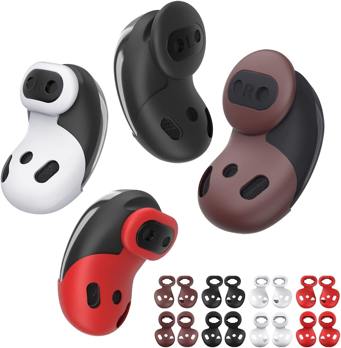 KASTWAVE [8 Pairs] Ear Tips For Galaxy Buds Live Silicone Anti-Slip/Dust Ear Tip Accessories Compatible with Galaxy Buds Live -S/L (Black/White/red/Rose Gold)