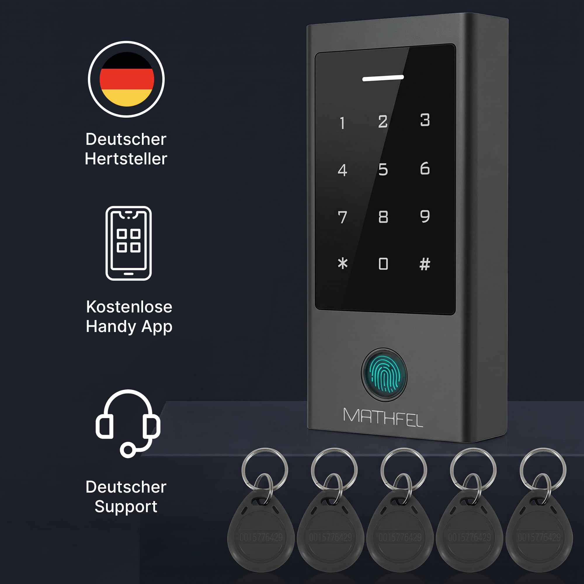 MATHFEL Smart Lock Zugangssystem mit Fingerabdruck & RFID – Elektronisches Türschloss für Haustür, IP66, Code & Transponder, Elektrisches Türschloss Außen, Automatisches Smartes Türschloss