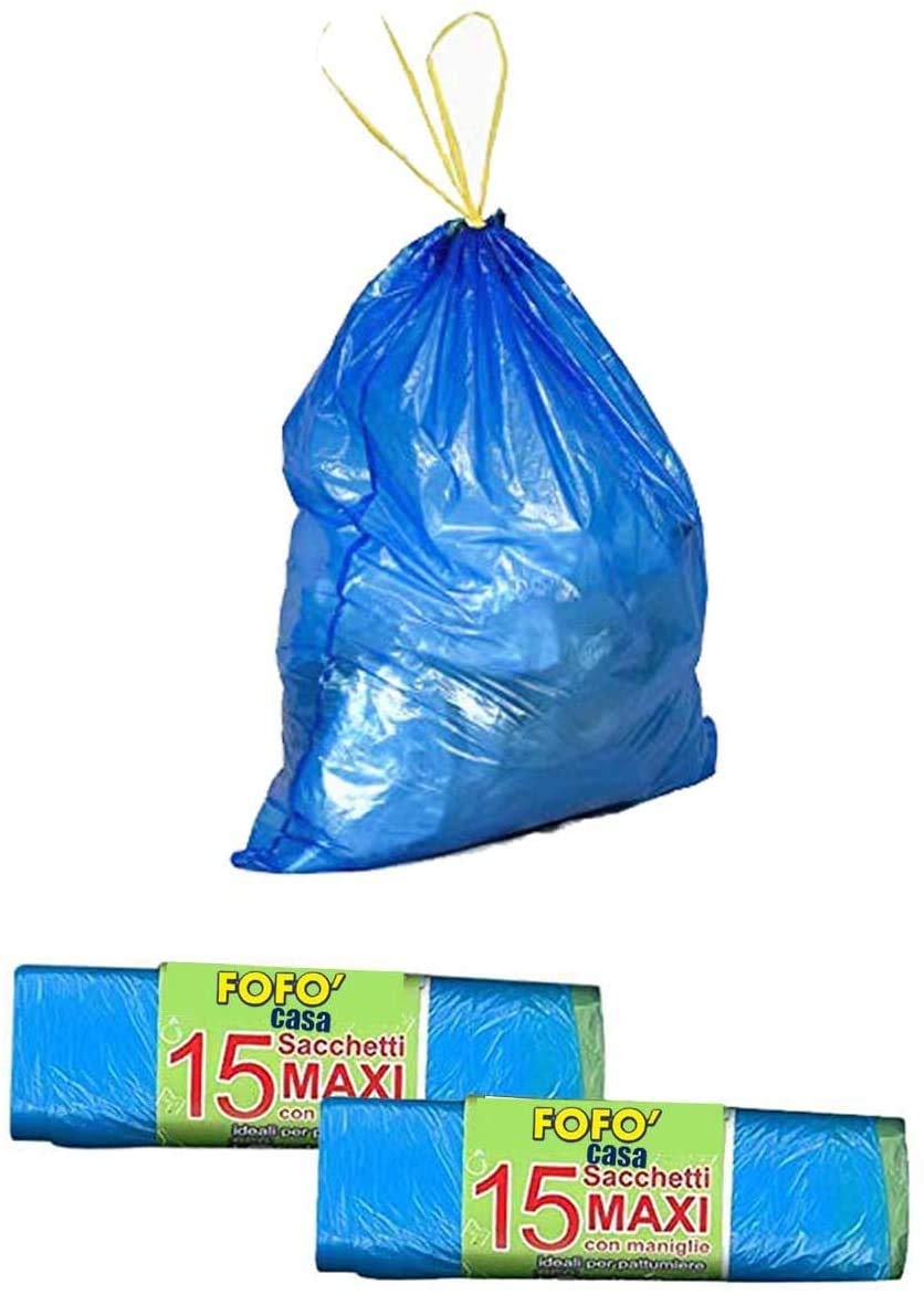 150 PZ. SACCO IMMONDIZIA AZZURRO MIS. MAXI CM.70x75 CON MANIGLIE x PATTUMIERA 28 LT e 35 LT