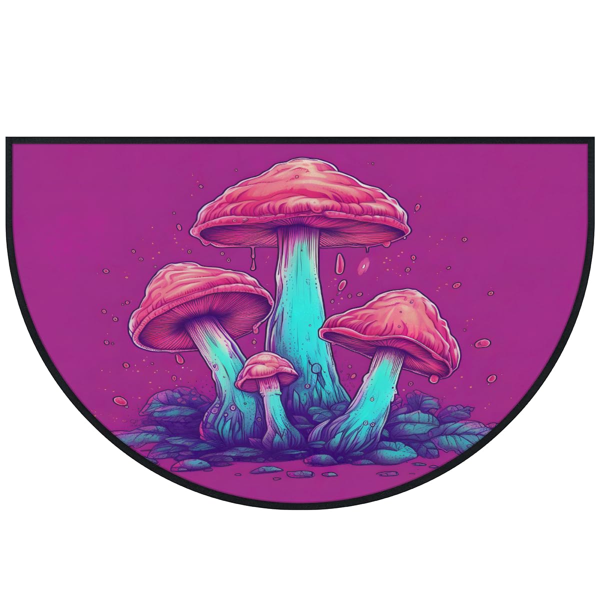Mexpekil Paillasson demi-lune motif champignon rose fluo pour intérieur et extérieur - Demi-cercle - Tapis de sol absorbant la saleté - Demi-rond - 100 x 160 cm