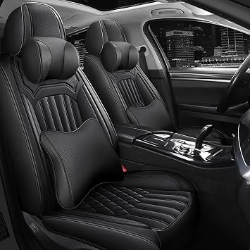 Car Seat Covers for Kia K5 2021-2026, All Season Universal Leather Waterproof Breathable Seat Protectors Interior Accessories with Airbag(Black,2 Seats with Pillows