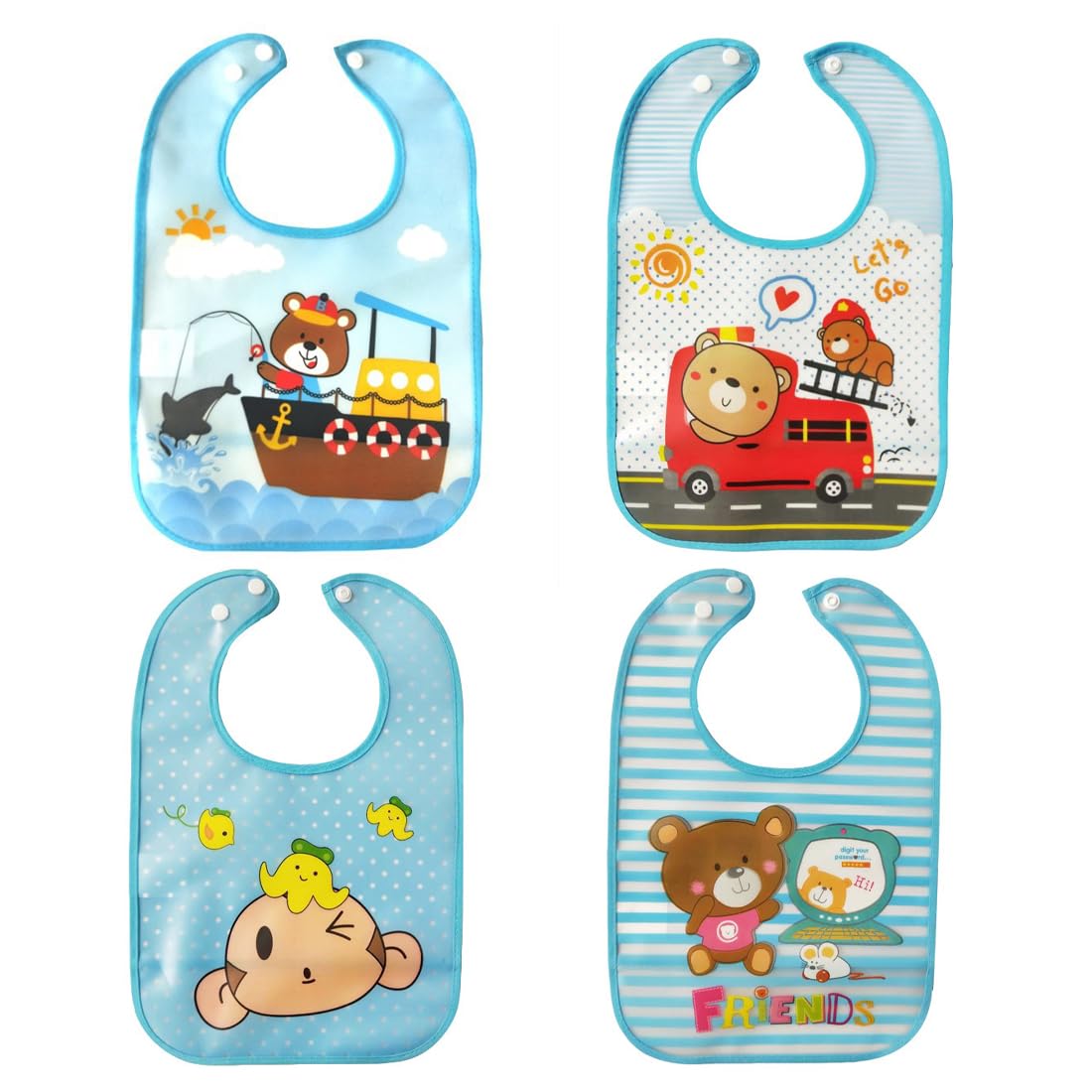 Bavaglini per Bambini Impermeabili Lavabili con Tasca Set di 4 per Neonati e Bambini Piccoli