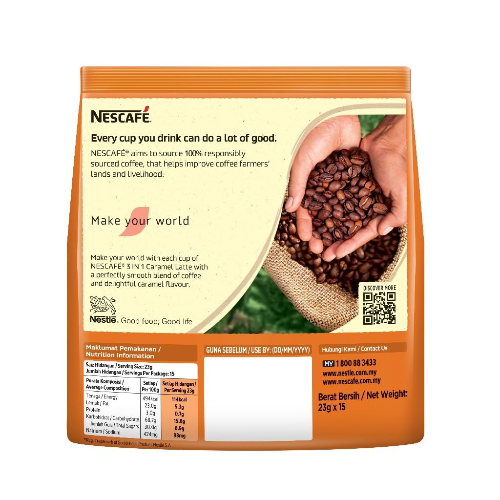 Nescafe 3 in 1 CARAMEL Coffee Latte - Instant Coffee Packets - Single Serve Flavored Coffee Mix