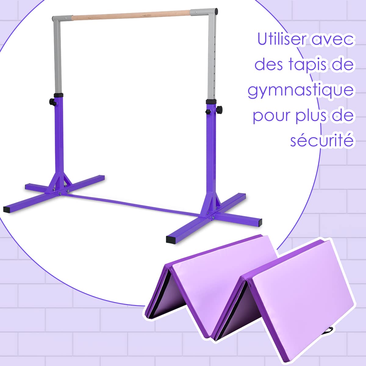 GOPLUS Barre d'Entraînement de Gymnastique en Acier, Largeur/Hauteur Réglables, Charge 100-120kg, Barre de Gymnastique pour Enfants de 6 à 12 Ans, Idéal pour Gym, Maison