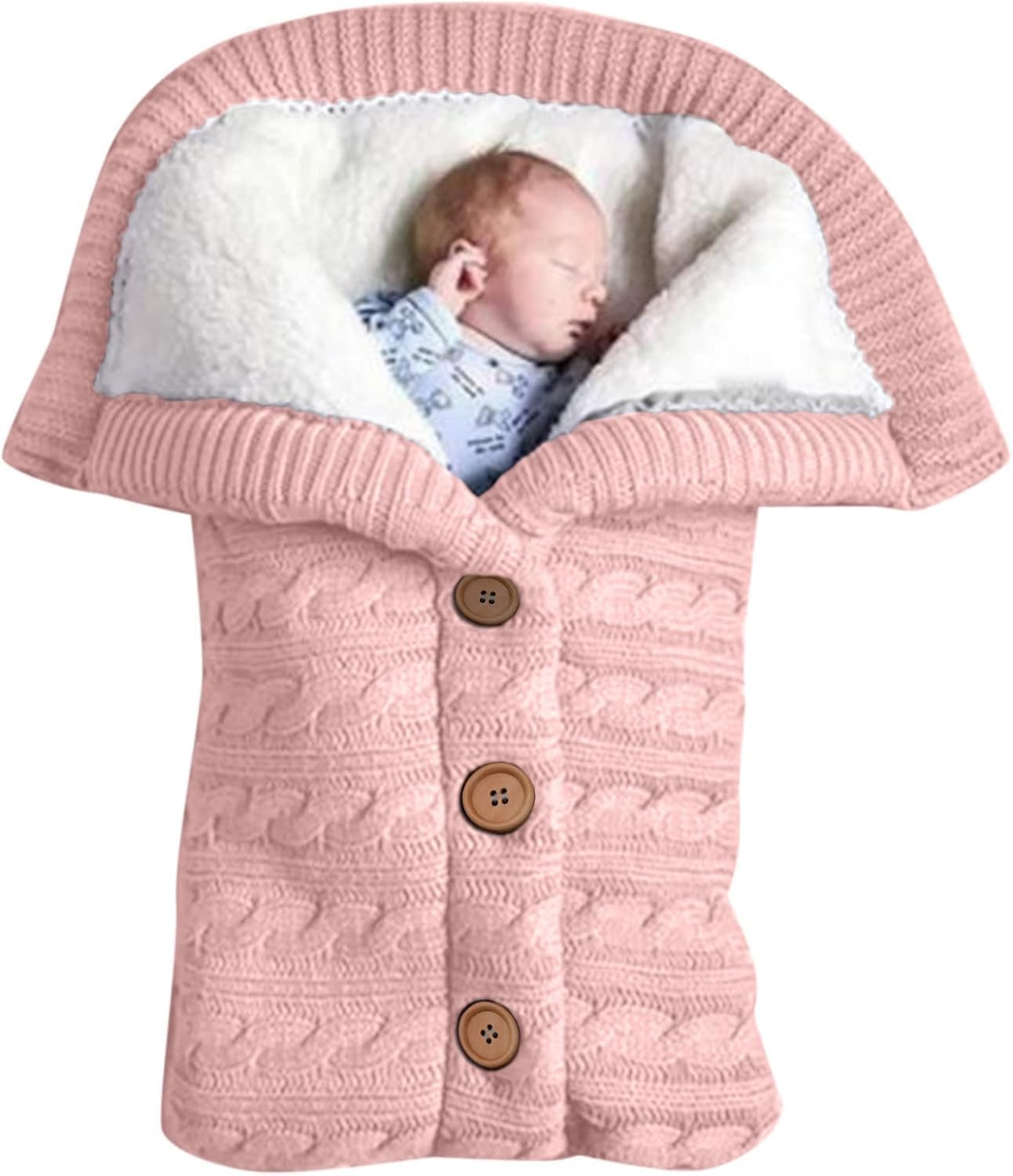 baby fleece knitted pram blanket set with pillow, soft cuddle blanket for newborn girls and boys, pink baby accessories for 0-12 months, 68 x 40 cm (Blush pink​)