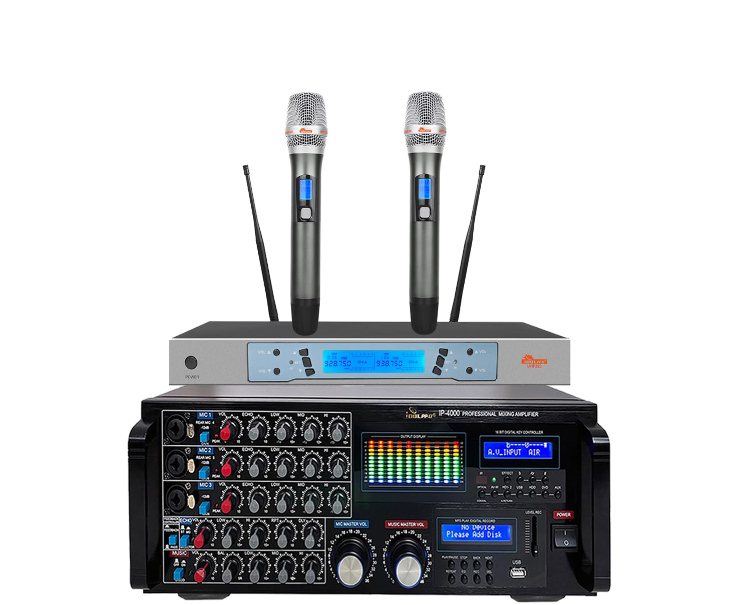 IDOLmain IP-4000 3000Watts Professional Digital Karaoke Mixing Amplifier with Dual Wireless Microphone UHF-320 Home Karaoke Combo