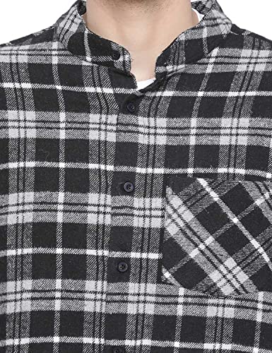 Image of Oxolloxo Men Regular Fit Cotton Regular Sleeves Check Casual Black Shirt