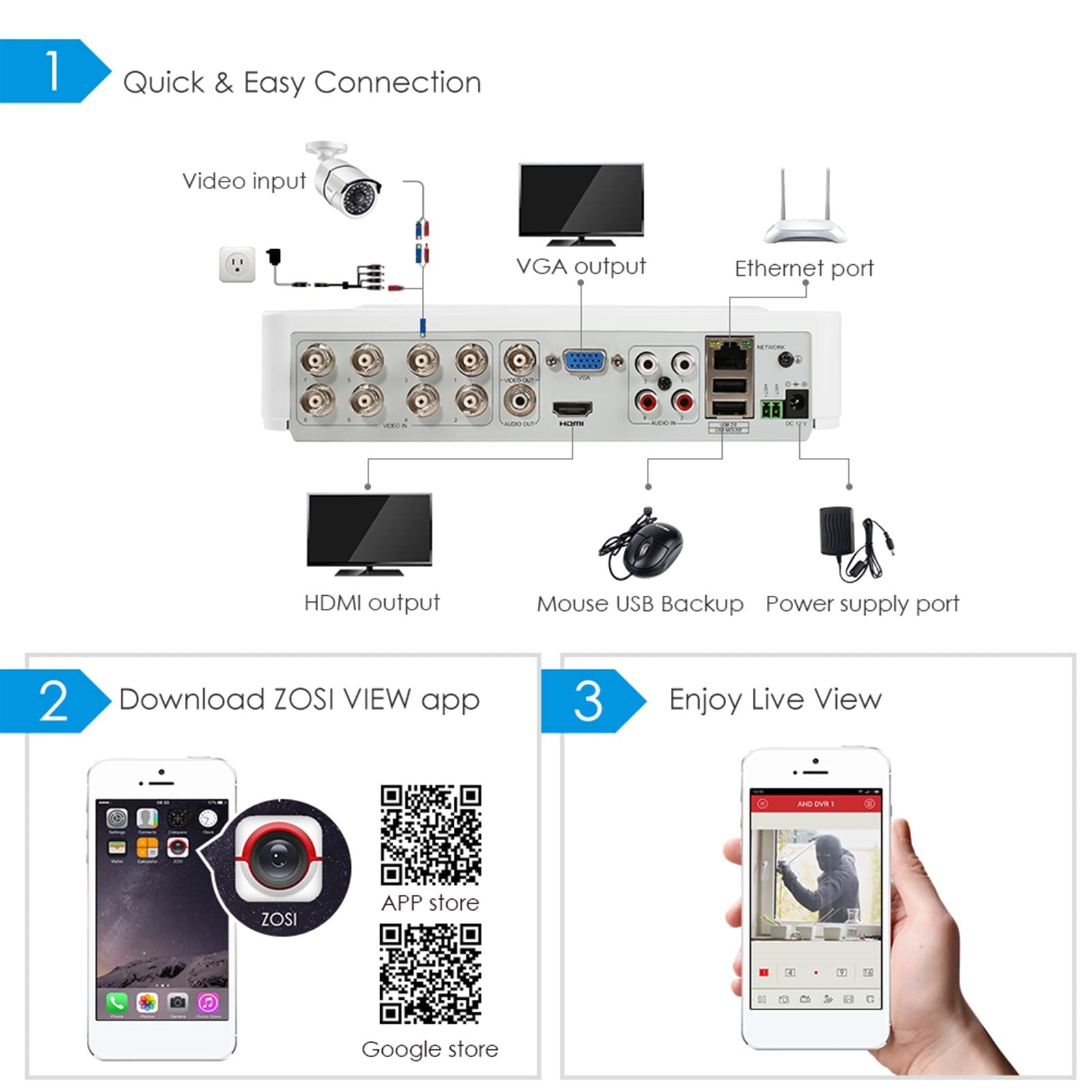 Camera Surveillance, 8 pièces 5MP H265 HD 5MP Kit de Surveillance vidéo à Domicile 8CH CCTV DVR Kit intérieur/extérieur système de caméra de sécurité étanche,Sécurité, Antivol