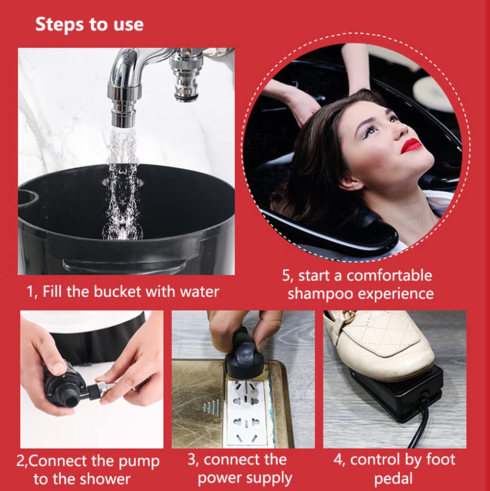 Tragbares Haarwaschbecken, höhenverstellbares Shampoo-Becken mit elektrischer Pumpe, inklusive 2 Eimern und Ablaufschläuchen, für mobile Salons