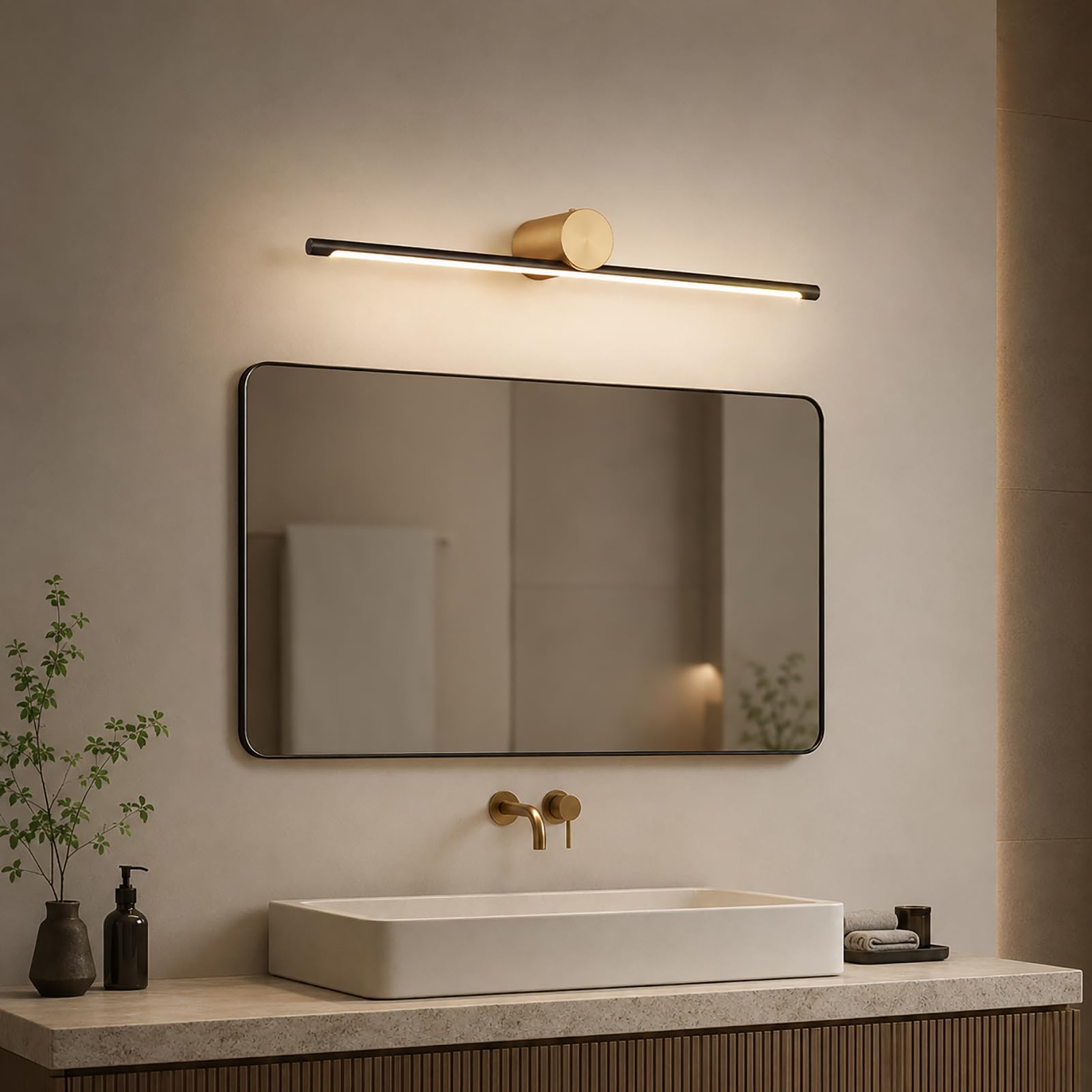 Modern LED Spiegelleuchte Vintage Badlampe, Metall Spiegelleuchte für Badezimmer, IP44 Wasserdicht, 3000K-6500K, Acrylschirm, Spiegellampe über Spiegel für Schminktisch