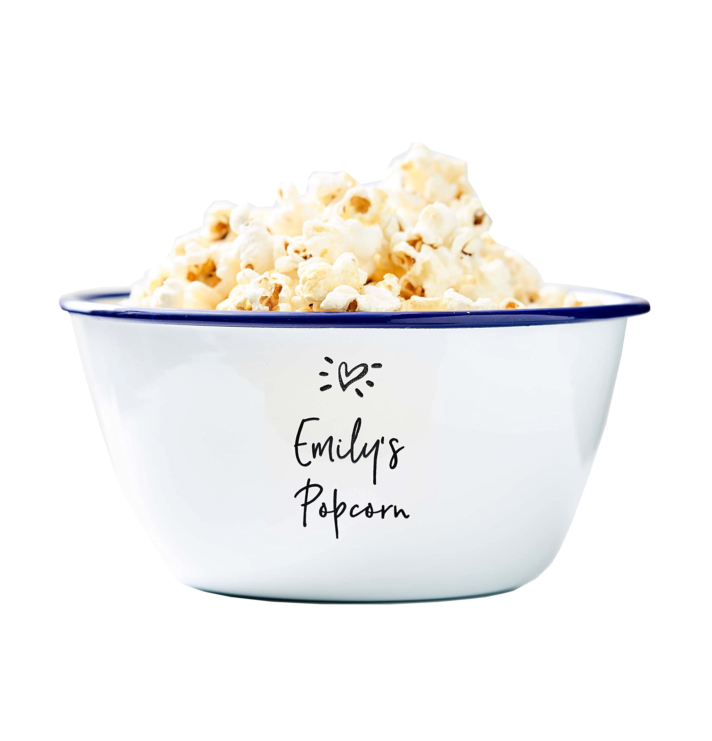 Children's Personalised Popcorn Bowl/Birthday Gift For Children/Children's Snack Bowl (Large Bowl, Heart Design, Blue Rim)
