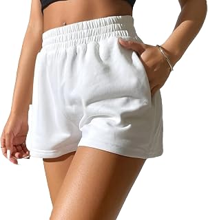 OULIWANGLUO Women Elastic Waist Loose Wide-Leg Shorts Solid Color Casual Sweat Shorts High Waisted Sweat Shorts with Pockets
