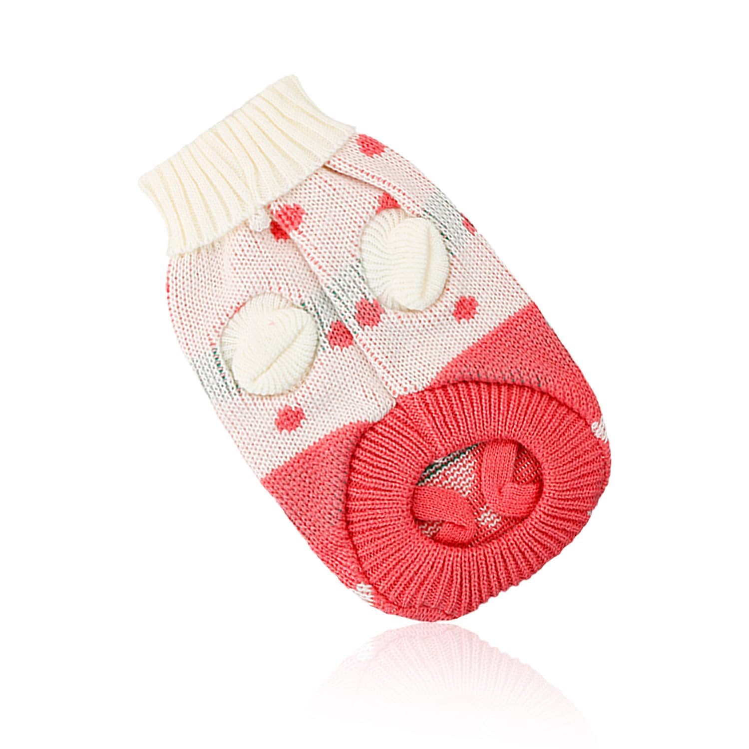 Rumyve Strawberry Cat Sweater - Winter Warm Pet Clothing, Cute Knit Apparel (S)