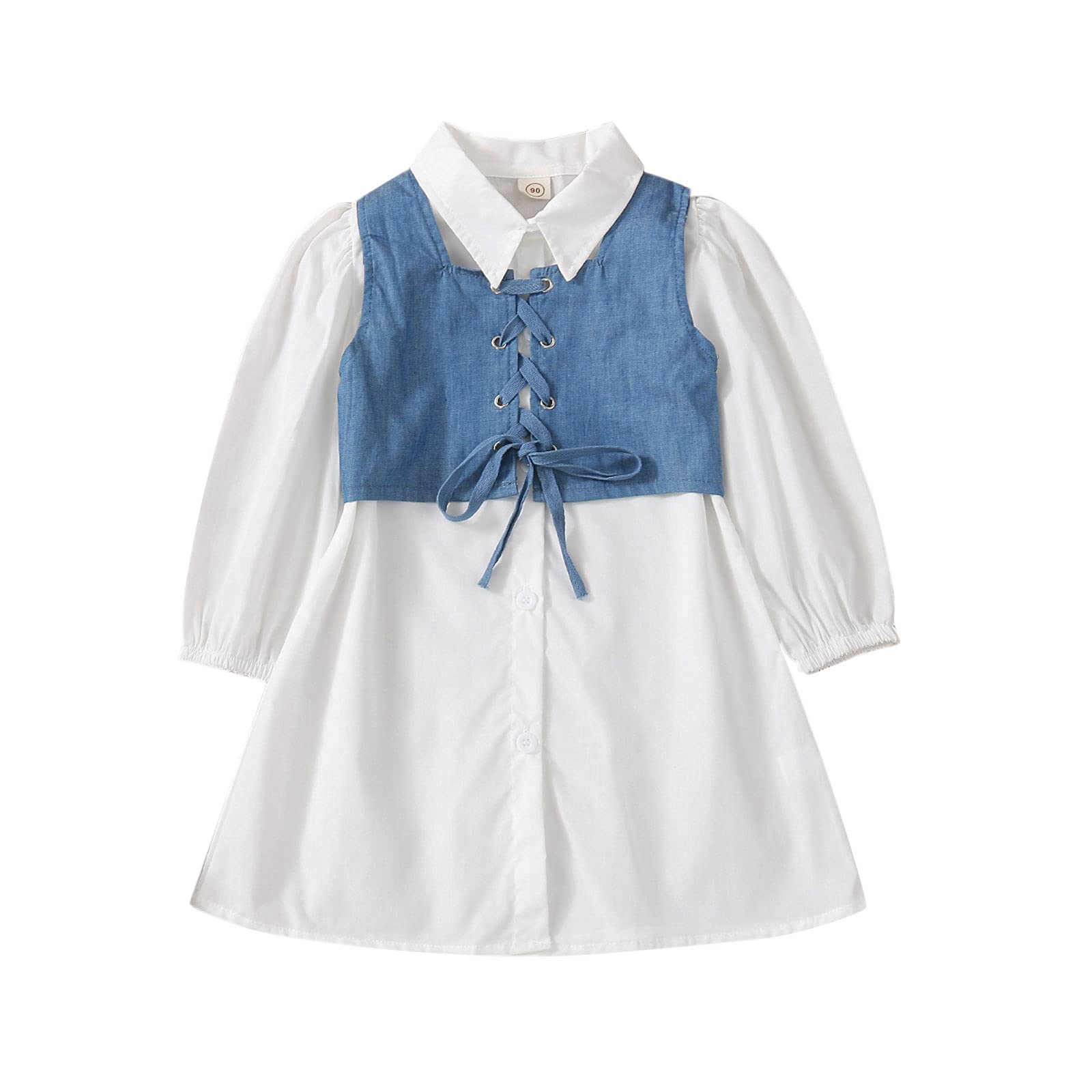 Toddler Kids Baby Girl 2PCS Outfits Set Short Sleeve Mini Influencer T-Shirt + Long Shirt Dress (2-3T/100, Denim Blue)