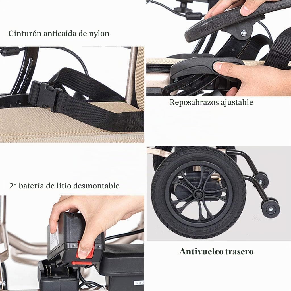 CANDYANA Silla de Ruedas eléctrica Plegable Silla de Ruedas eléctrica Ligero 16Kg Batería de Litio extraíble Pasamanos Protección Doble
