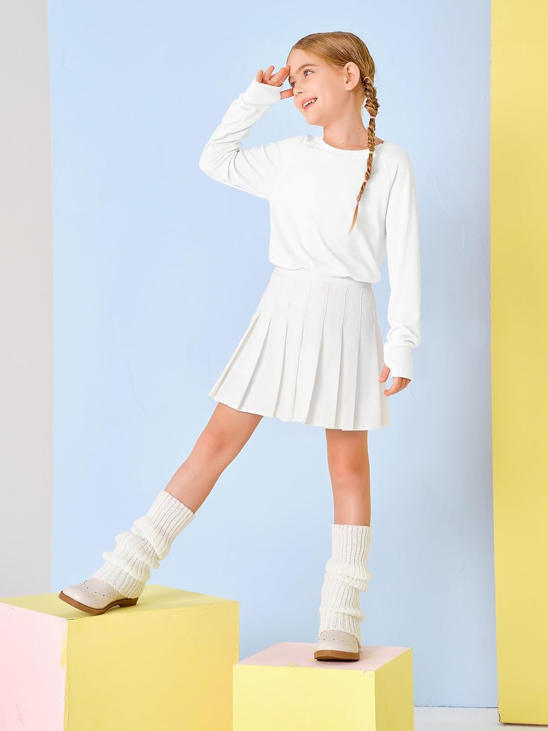 Girls Thumb Holes Long Sleeve Shirts Kids Crewneck Hem Loose Tunic Tops 5-14 Years - Image 8