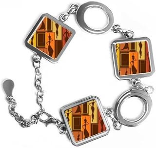 Pulsera de metal con forma cuadrada y abstracto para mujer aborigen de África y color negro