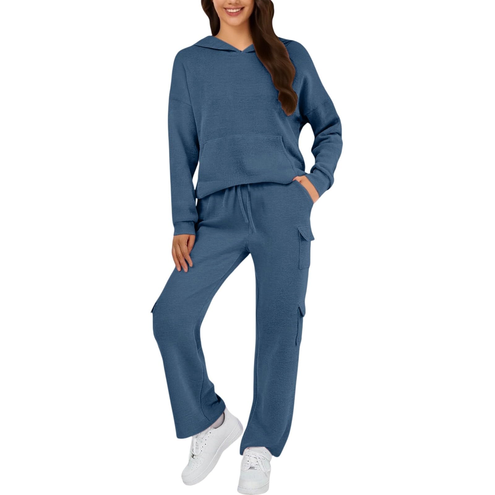 Generico Tuta Palestra Donna Taglie Forti Set Due Pezzi Curvy Felpa Manica Lunga Pantaloni Con Tasche Tuta Palestra Donna Per Casa