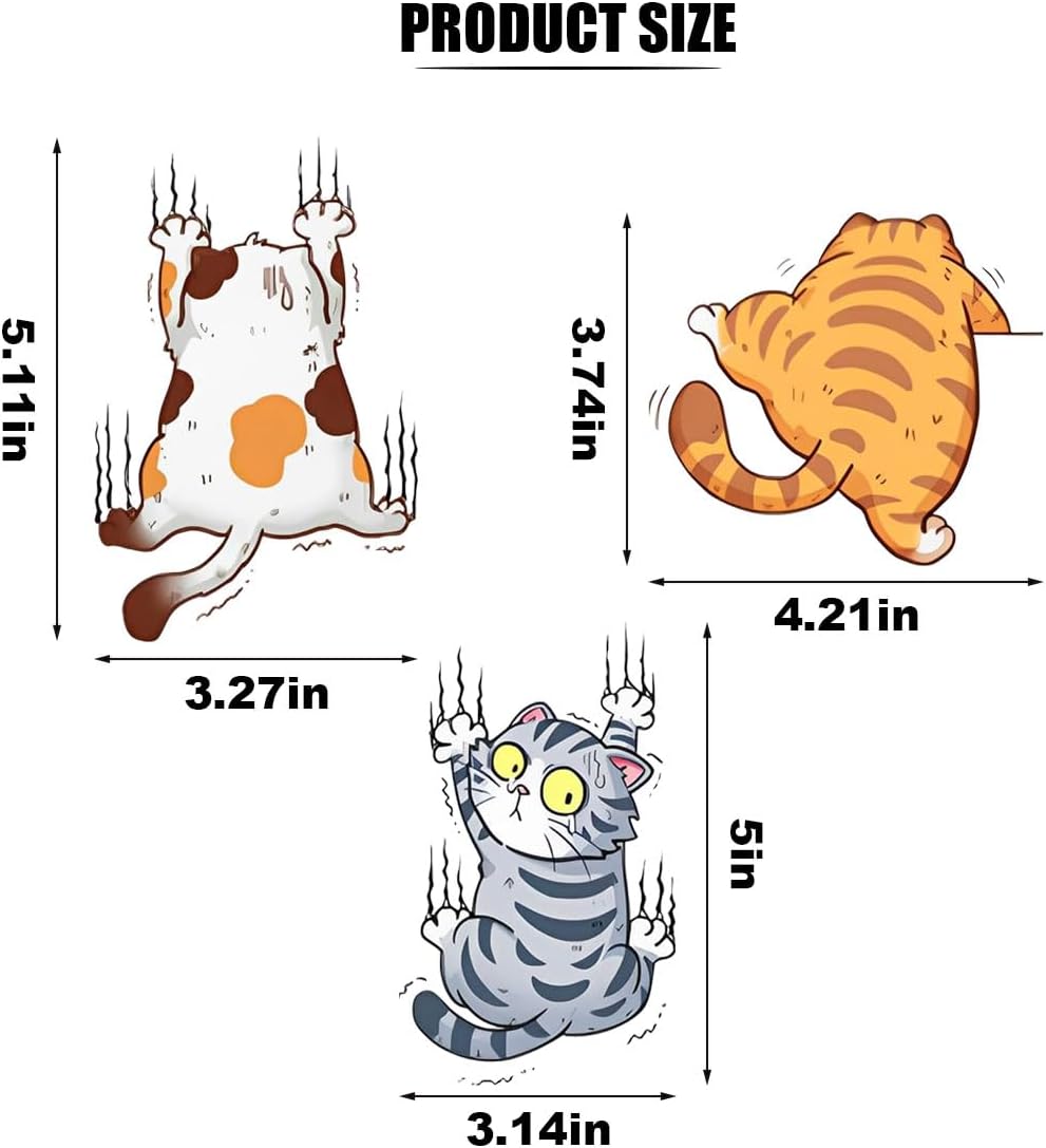 Scratch Cat Vinyl Car Sticker Decal, Climbing Cat Scratch Cover Funny Bumper Decal, Three Cute Cats Decoration Scratch Repair Sticker for Auto Truck Motorcycle Wall Window (Medium) - Image 2