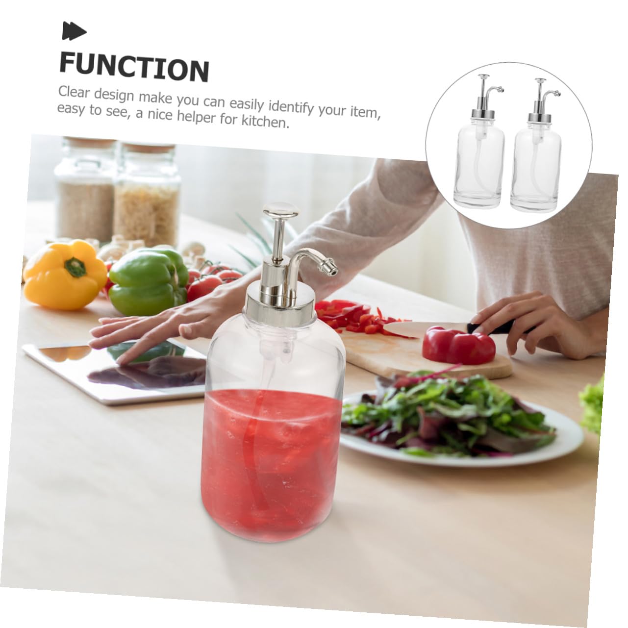 Distributeur de Sirop en Verre 500ml Lot de 2 Bouteilles Pompe Inox et Plastique Pp, Design Unique et Élégant Cuisine Pratique et Anti-gaspillage