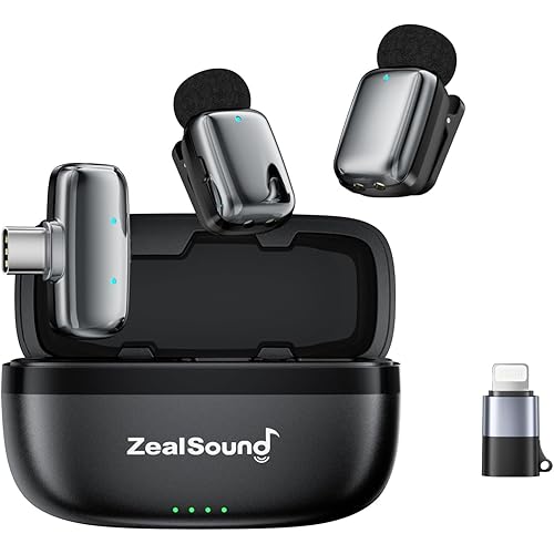 ZealSound Mini Wireless Lavalier Microphone for iPhone iPad Android Tablets PC(USB-C) - Noise Reduction/33H Battery Life with Charging Case,Lapel Mic for TikTok,Podcast,ASMR,YouTube Videos