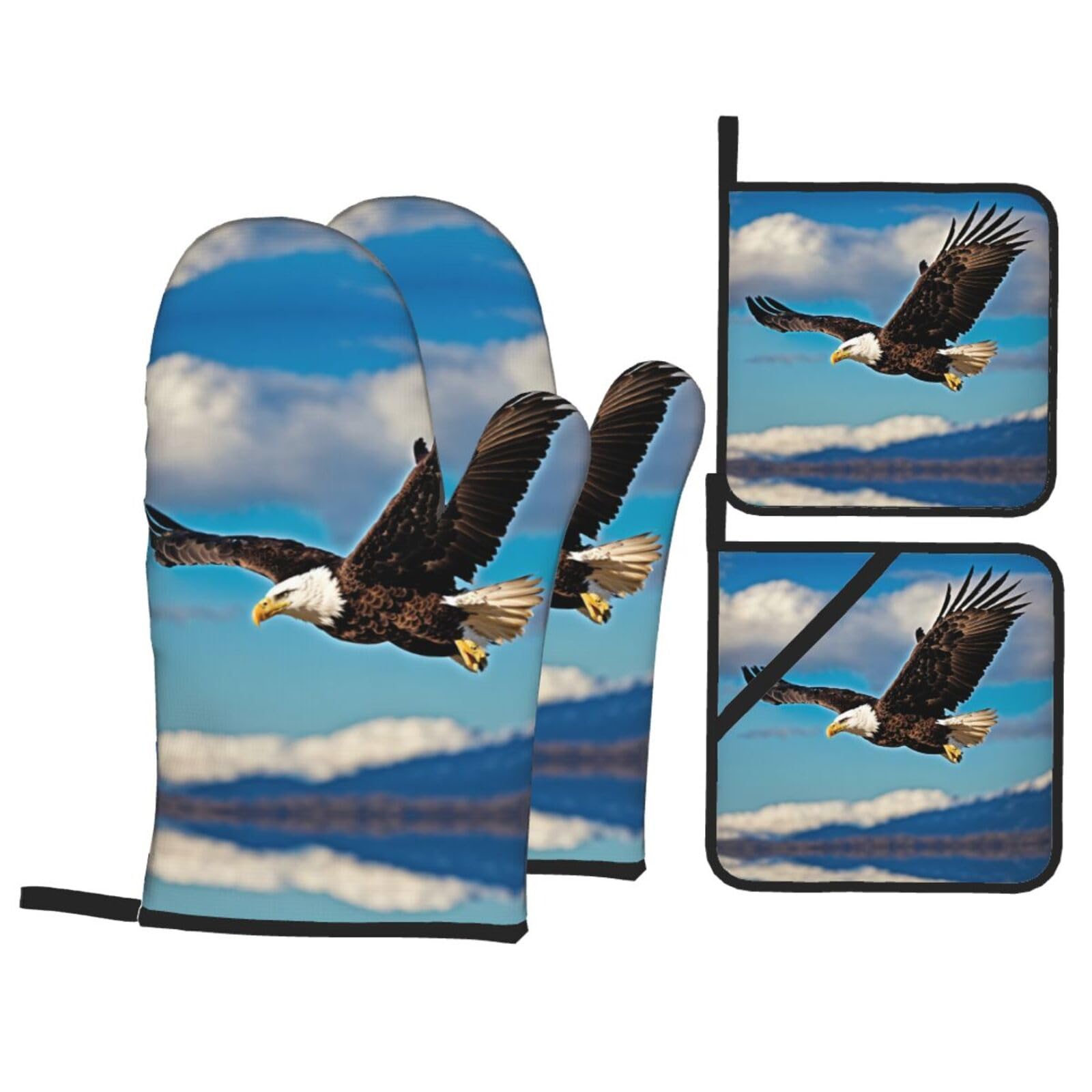 Flying Eagle Print Oven Microwaving Waterproof Kitchen Gloves for Baking Grilling Holiday Cooking