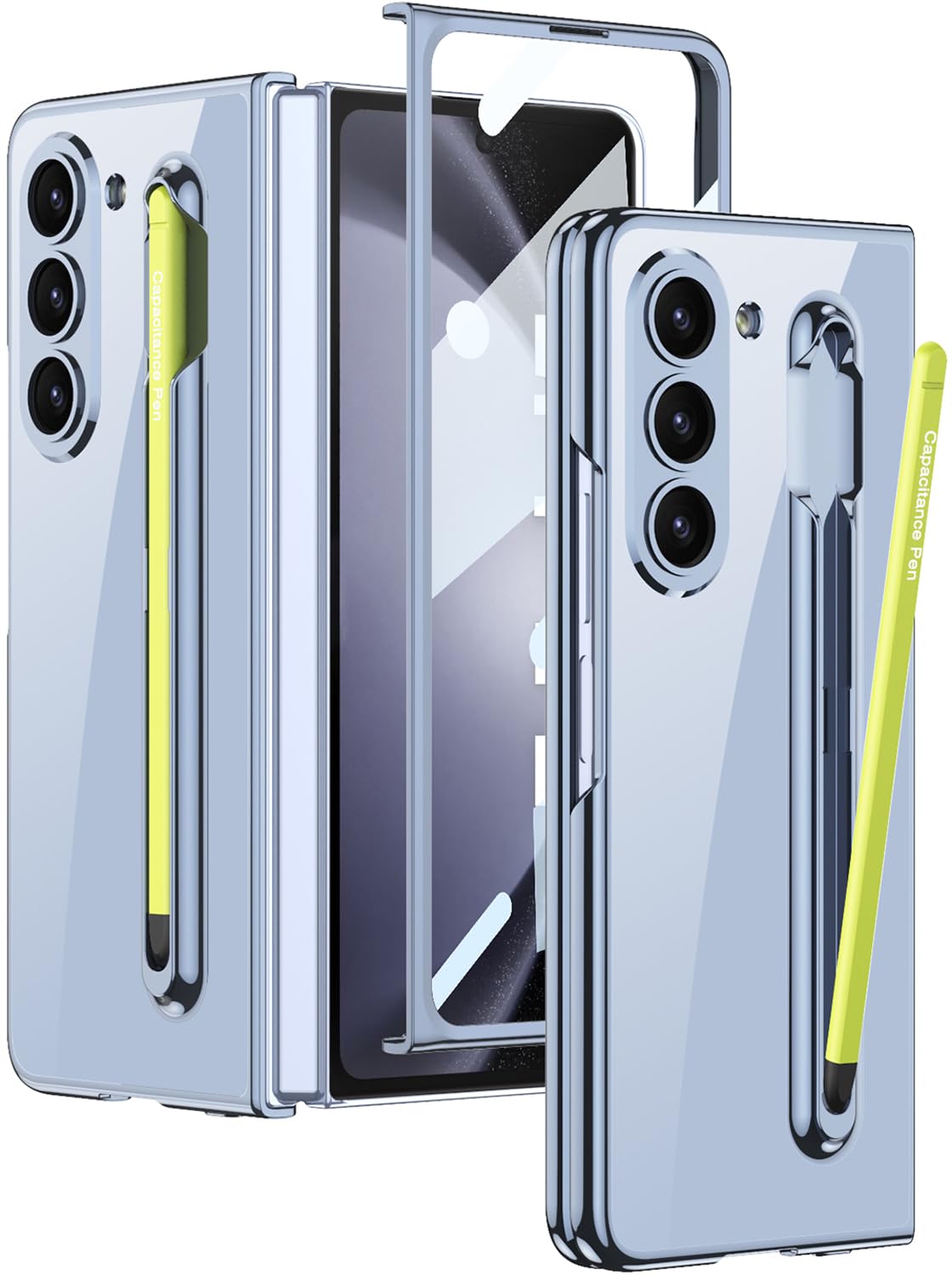 Wibrthz for Samsung Galaxy Z Fold 5 Clear Case with S Pen Holder & S Pen, Transparent Crystal Plating Case with Screen Protector, Luxury Shockproof