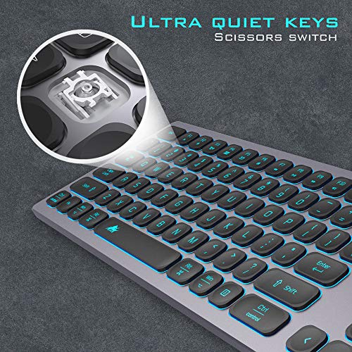 Powzan KB770 Aluminum Quiet Wired Keyboard Backlit- Slim Chiclet Keyboard Compatible With Apple Imac, Macbook, Mac And Pc, Usb Keyboard Numeric Keypad Rgb Lighted Key thumb #2