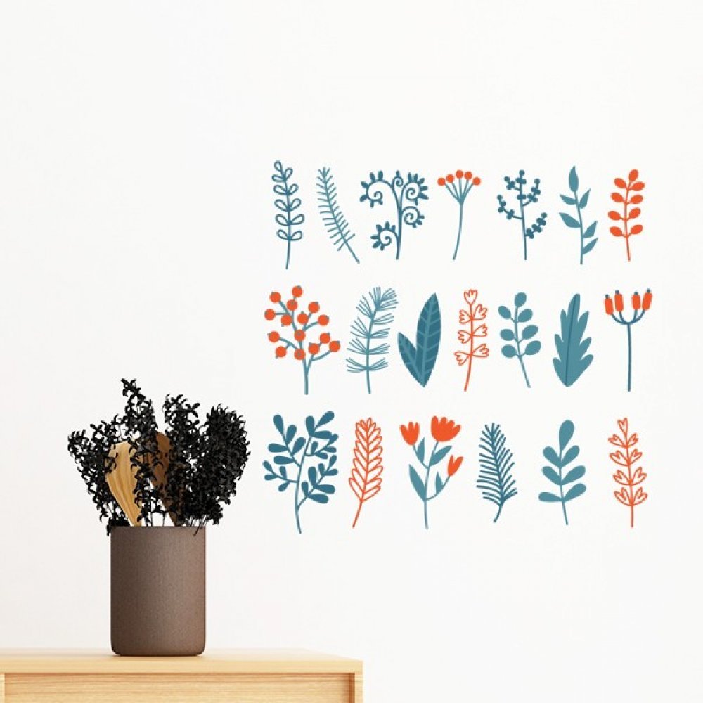 Papier peint Noël autocollant amovible illustration plante multicolore 40cm