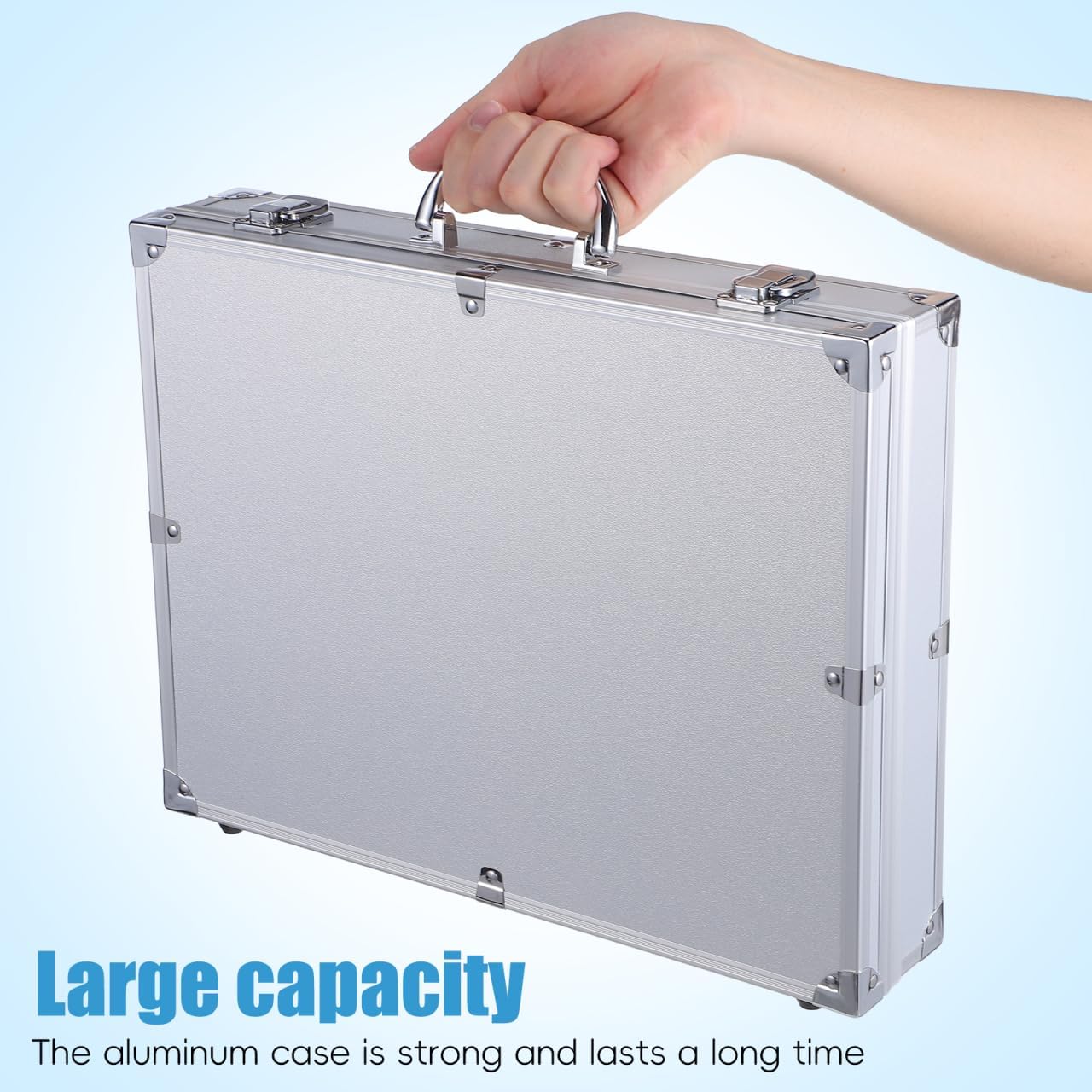 SUPVOX Aluminum Toolbox Lockable Storage Case for Tools Electronics and Accessories - Durable Silver Hard Case with Carry Handle - Large Capacity 14.57X11.22X2.95 Inches - Image 4