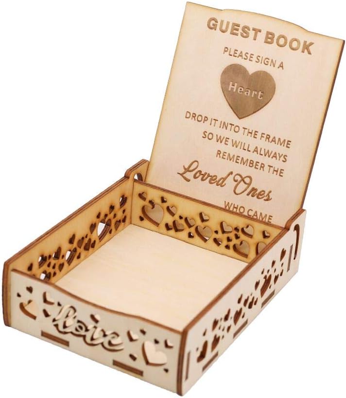 Creawoo Heart Holder Box for Guest Book - Wooden Guestbook Sign Box for Drop Box Wedding Guest Book