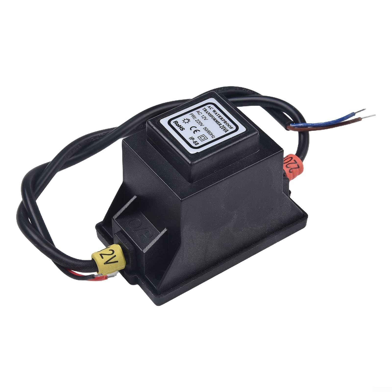 12V AC/AC LED Transformer IP67 Waterproof Power Supply for Outdoor Lighting, 5W to 80W Switching Mode Adapter for Short Circuit Protection, UK Compatible(20W)