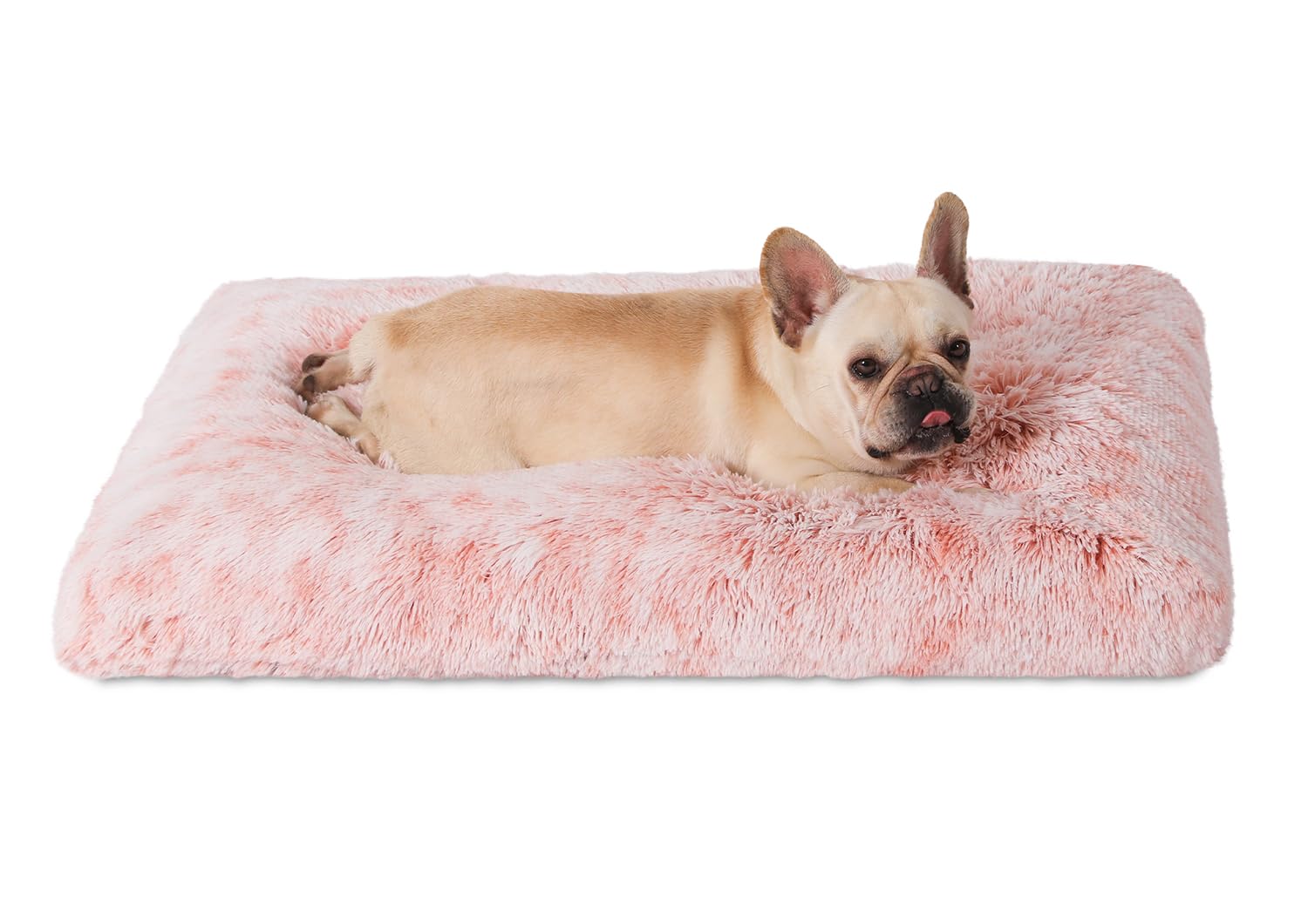 Bedfolks Waterproof Crate Bed for Dogs, Plush Kennel Pad with Removable Washable Cover, Faux Fur, Large (35"x23"), Pink