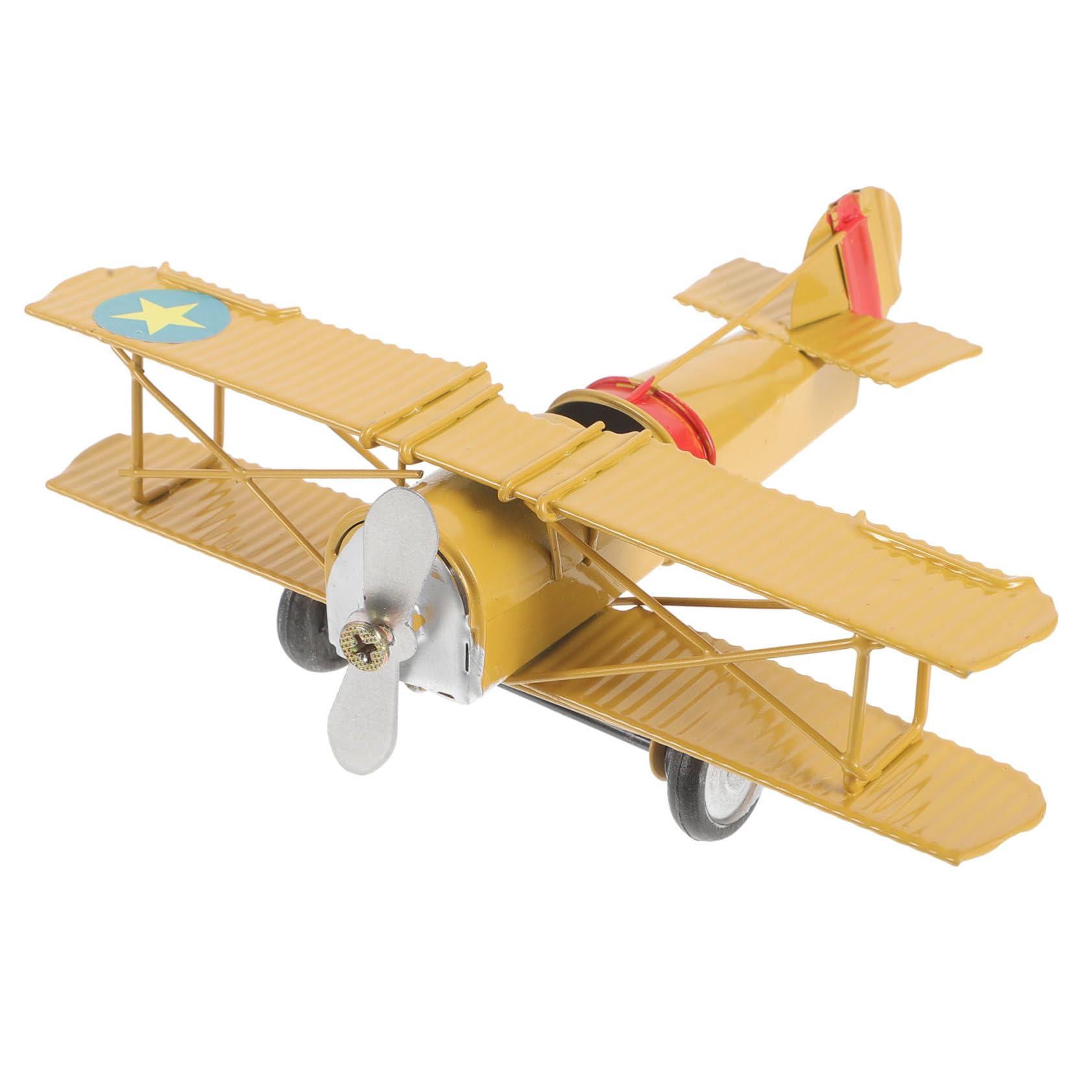 DOITOOL Retro Metal Biplane Model Toy Plane Vintage Aeroplane Ornament Home Decor Photography Prop 6.3X5.1X2.4 Inch Diecast Aircraft Model